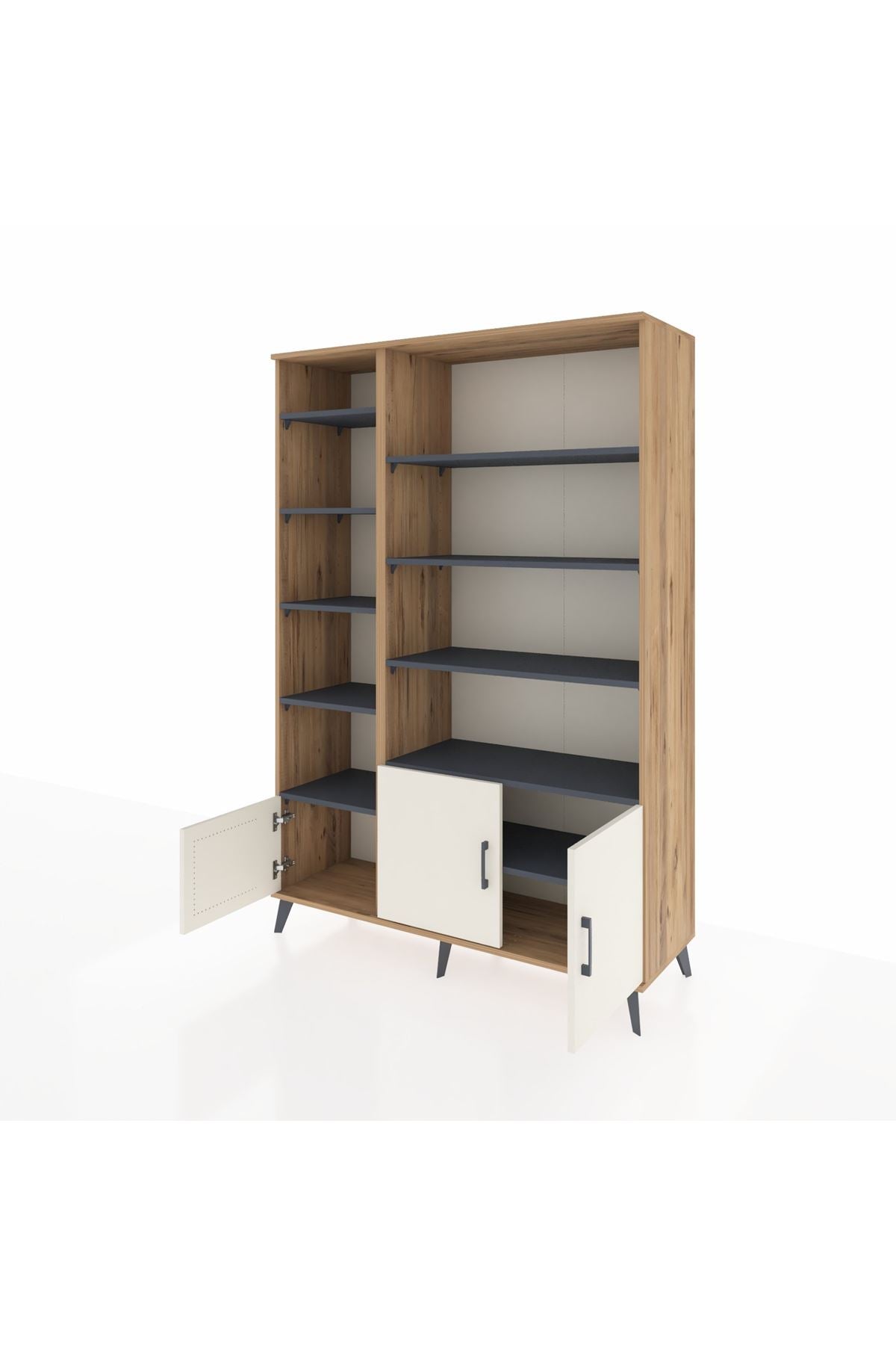 Hyperion Dolap 10 Raflı 3 Kapaklı 132x44x195 Çam-Aytaşı/Antrasit