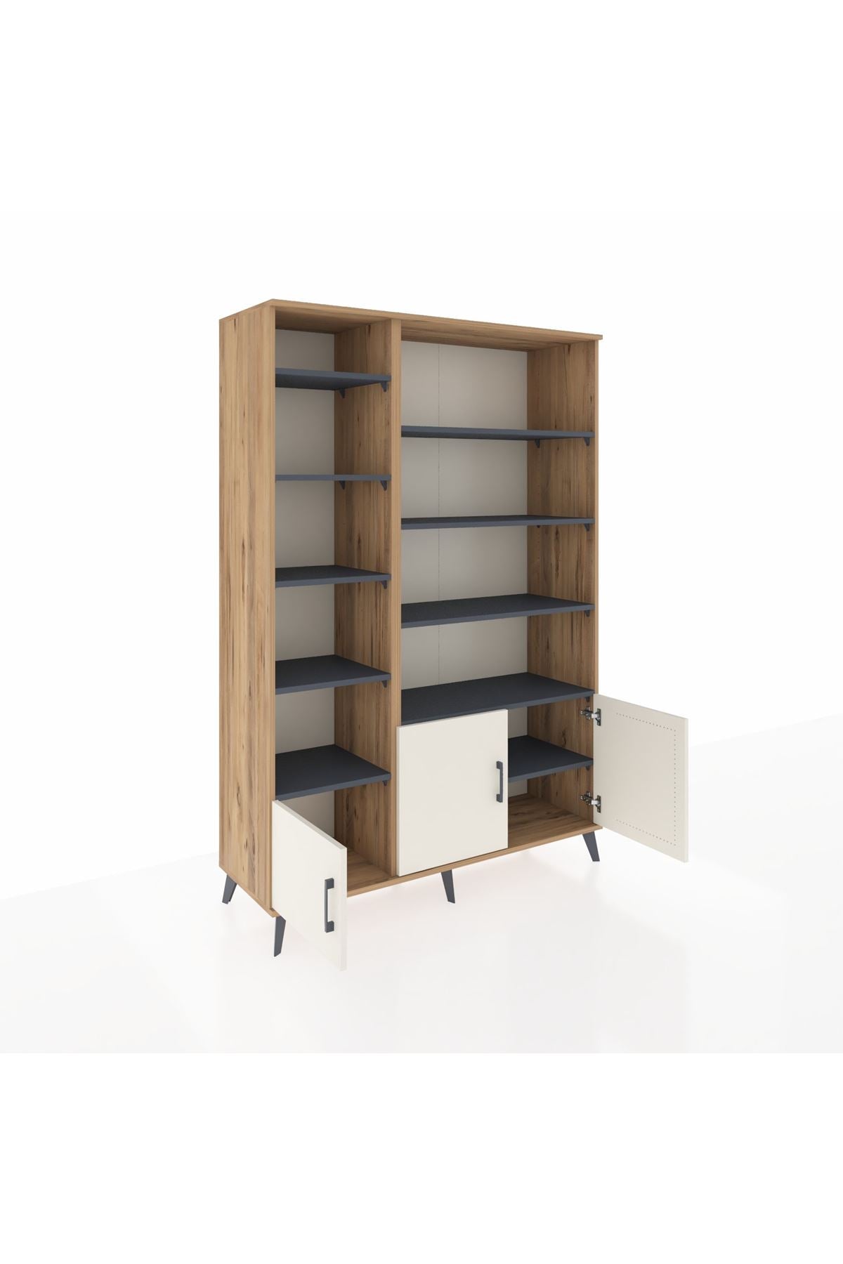 Hyperion Dolap 10 Raflı 3 Kapaklı 132x44x195 Çam-Aytaşı/Antrasit