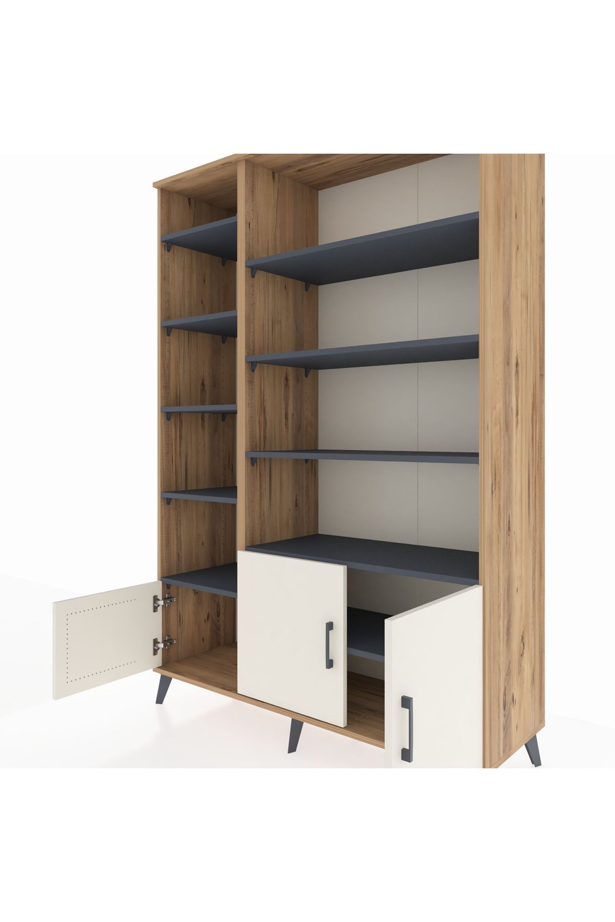 Hyperion Dolap 10 Raflı 3 Kapaklı 132x44x195 Çam-Aytaşı/Antrasit