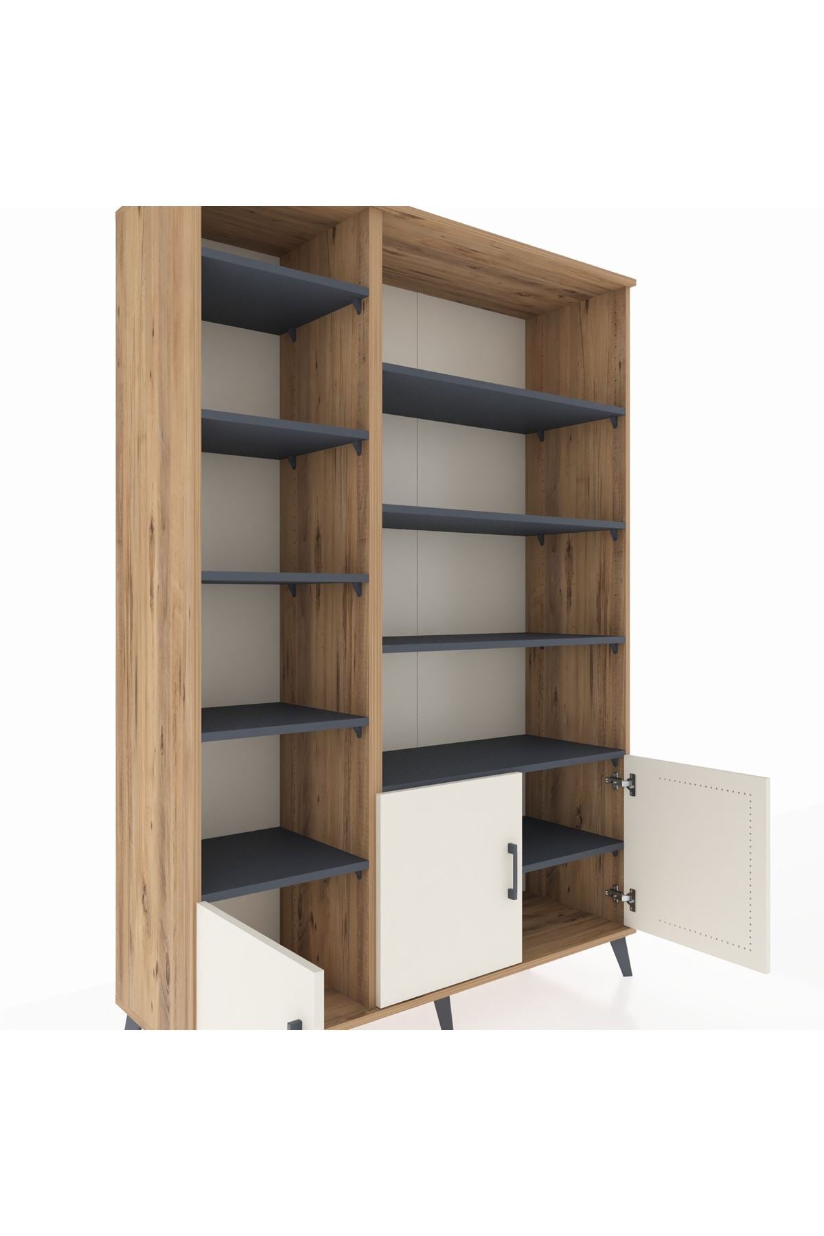 Hyperion Dolap 10 Raflı 3 Kapaklı 132x44x195 Çam-Aytaşı/Antrasit