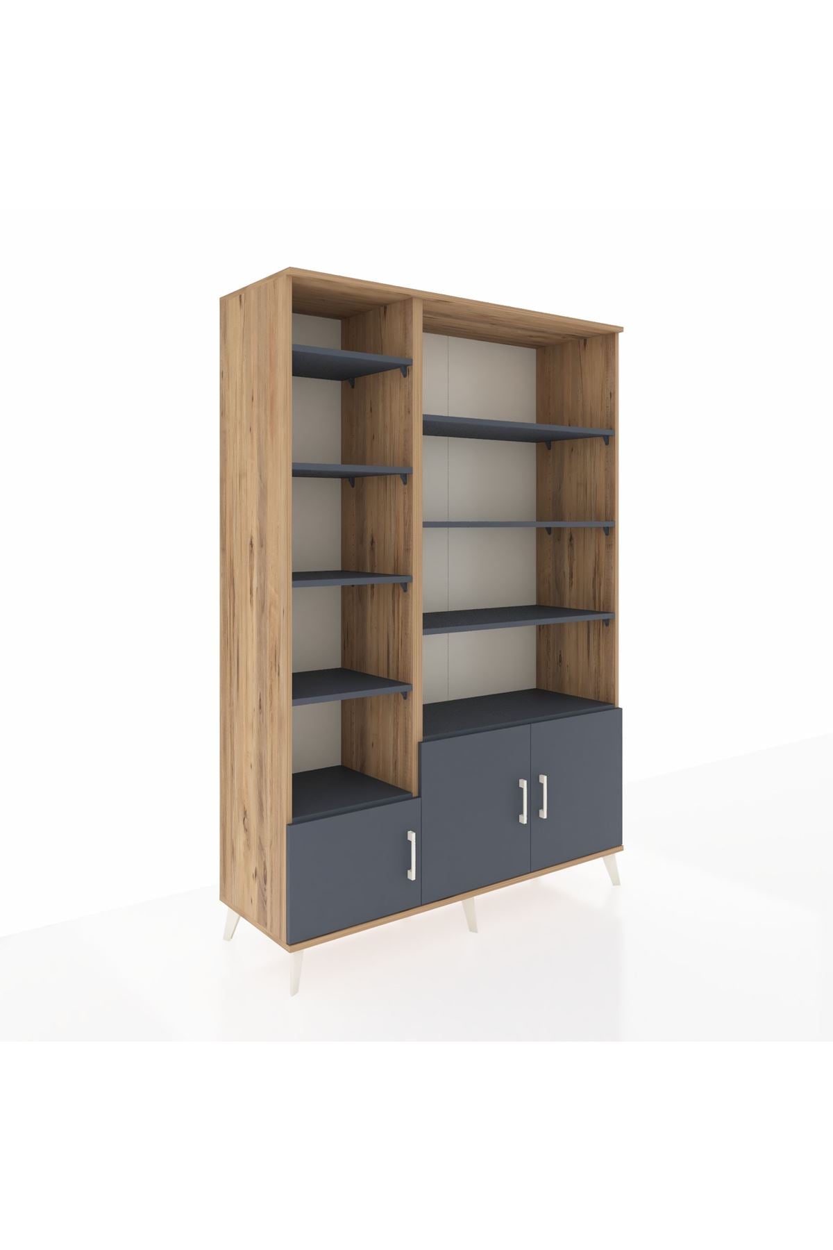 Hyperion Dolap 10 Raflı 3 Kapaklı 132x44x195 Çam-Antrasit/Antrasit