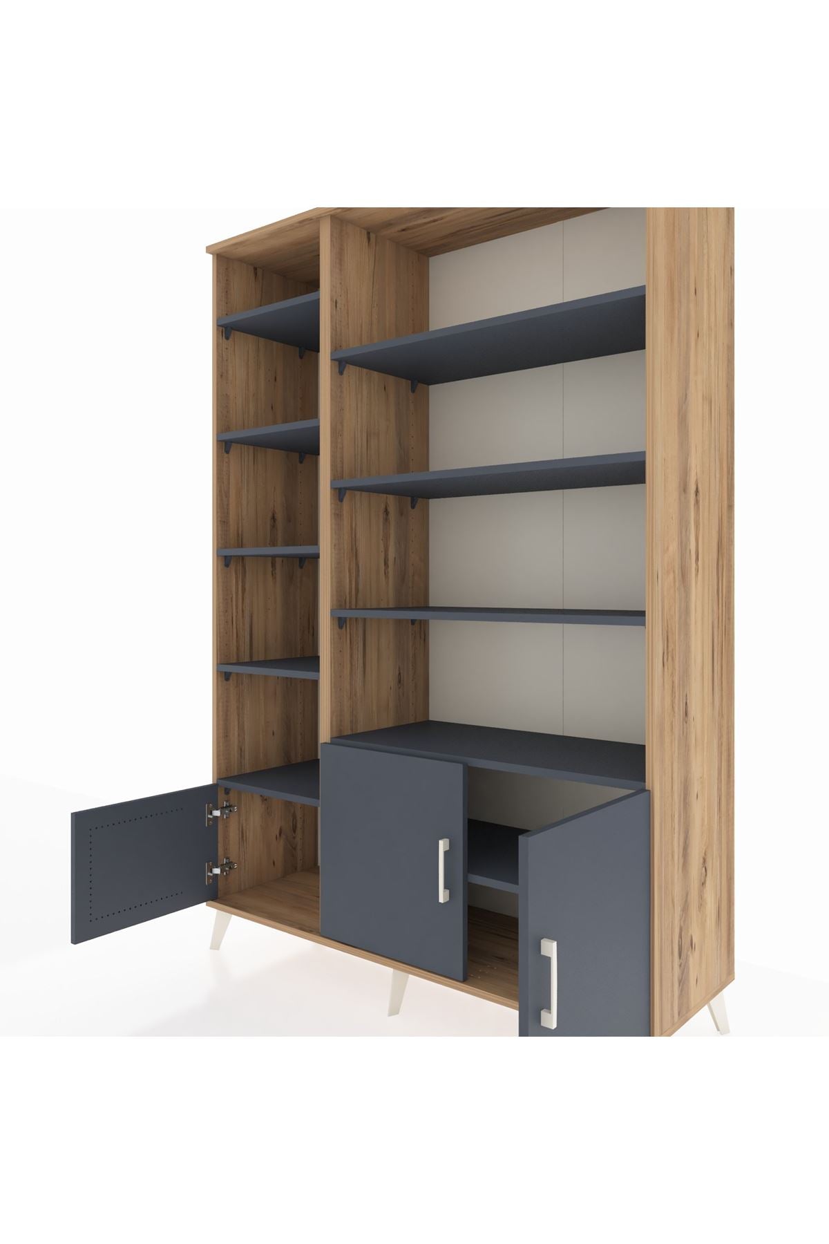 Hyperion Dolap 10 Raflı 3 Kapaklı 132x44x195 Çam-Antrasit/Antrasit