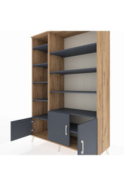 Hyperion Dolap 10 Raflı 3 Kapaklı 132x44x195 Çam-Antrasit/Antrasit