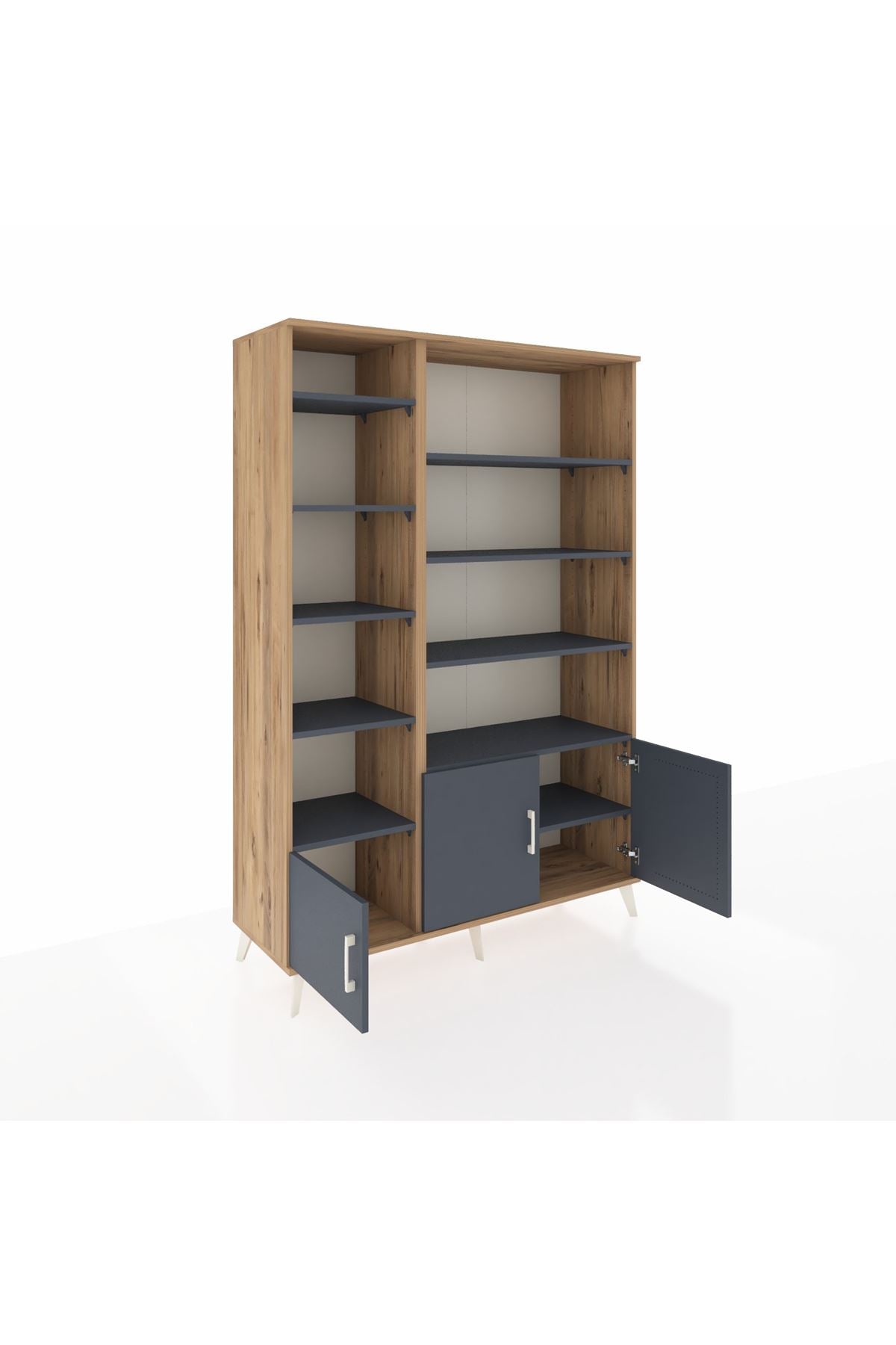 Hyperion Dolap 10 Raflı 3 Kapaklı 132x44x195 Çam-Antrasit/Antrasit