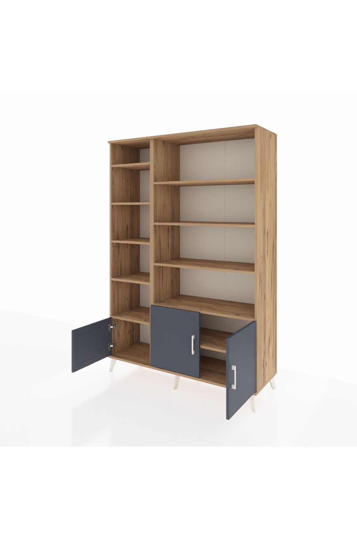 Hyperion Dolap 10 Raflı 3 Kapaklı 132x44x195 Çam-Antrasit/Çam