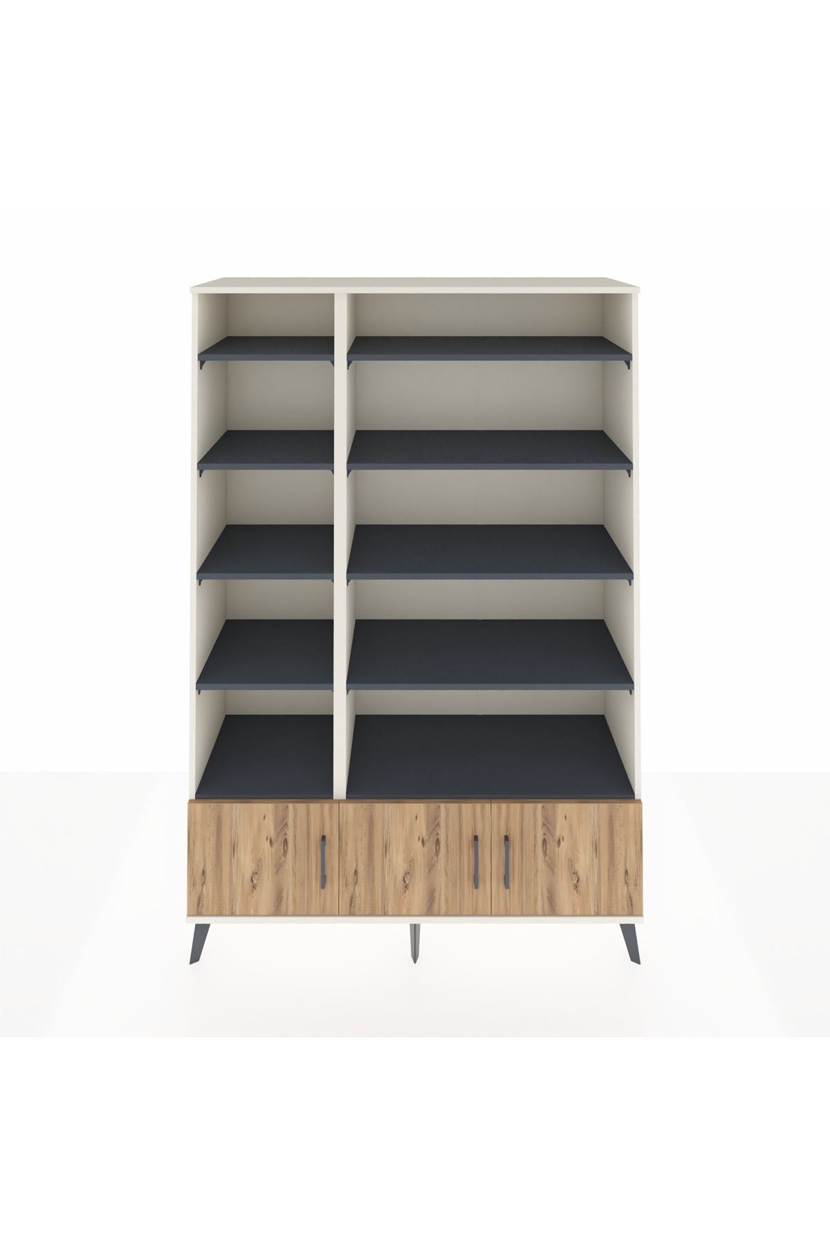 Hyperion Dolap 10 Raflı 3 Kapaklı 132x44x195 Aytaşı-Çam/Antrasit