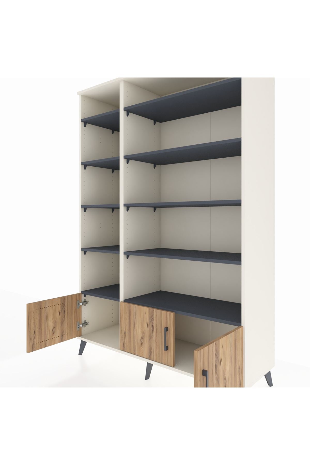 Hyperion Dolap 10 Raflı 3 Kapaklı 132x44x195 Aytaşı-Çam/Antrasit