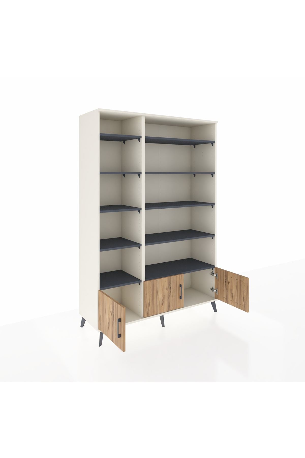 Hyperion Dolap 10 Raflı 3 Kapaklı 132x44x195 Aytaşı-Çam/Antrasit