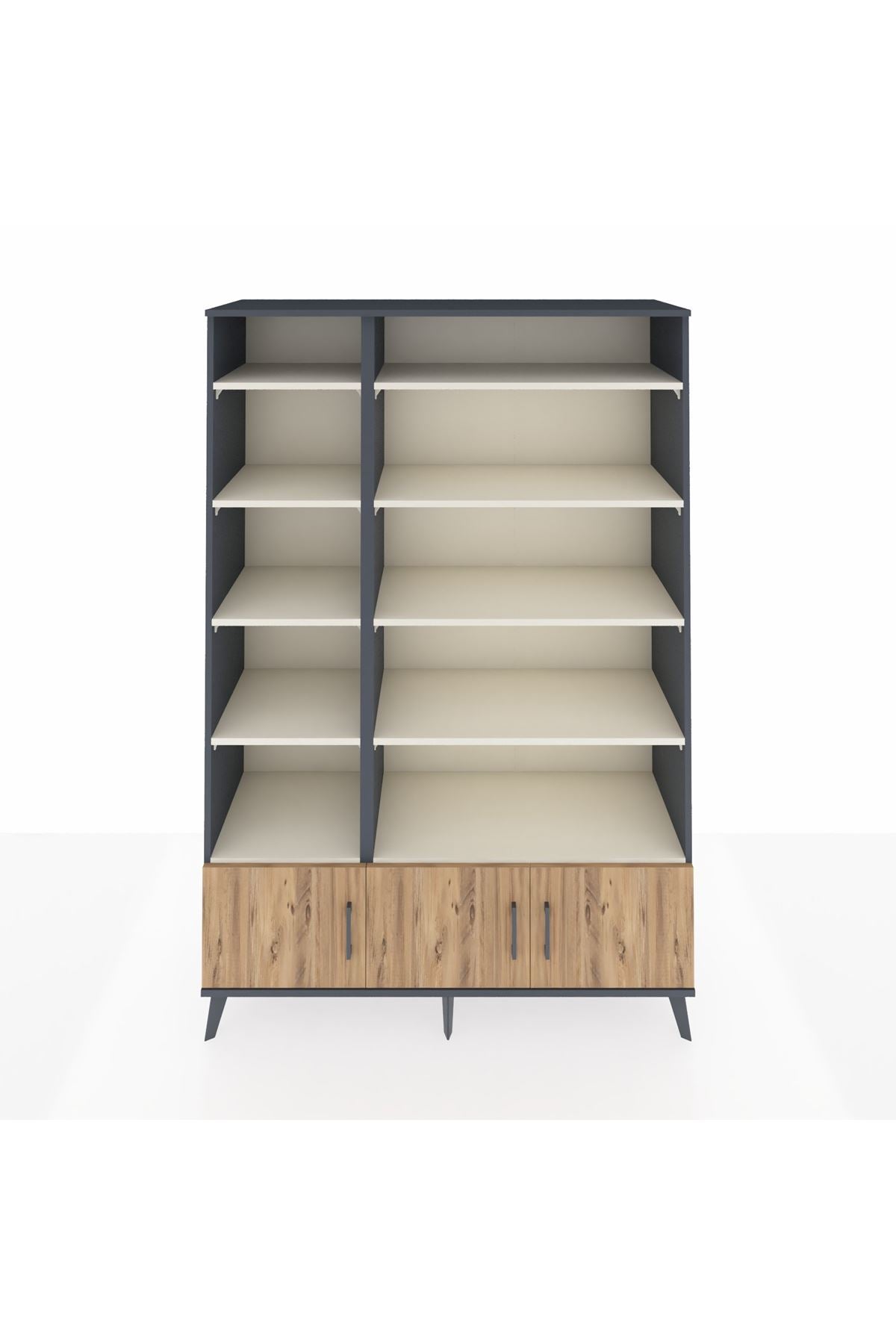 Hyperion Dolap 10 Raflı 3 Kapaklı 132x44x195 Antrasit-Çam/Aytaşı