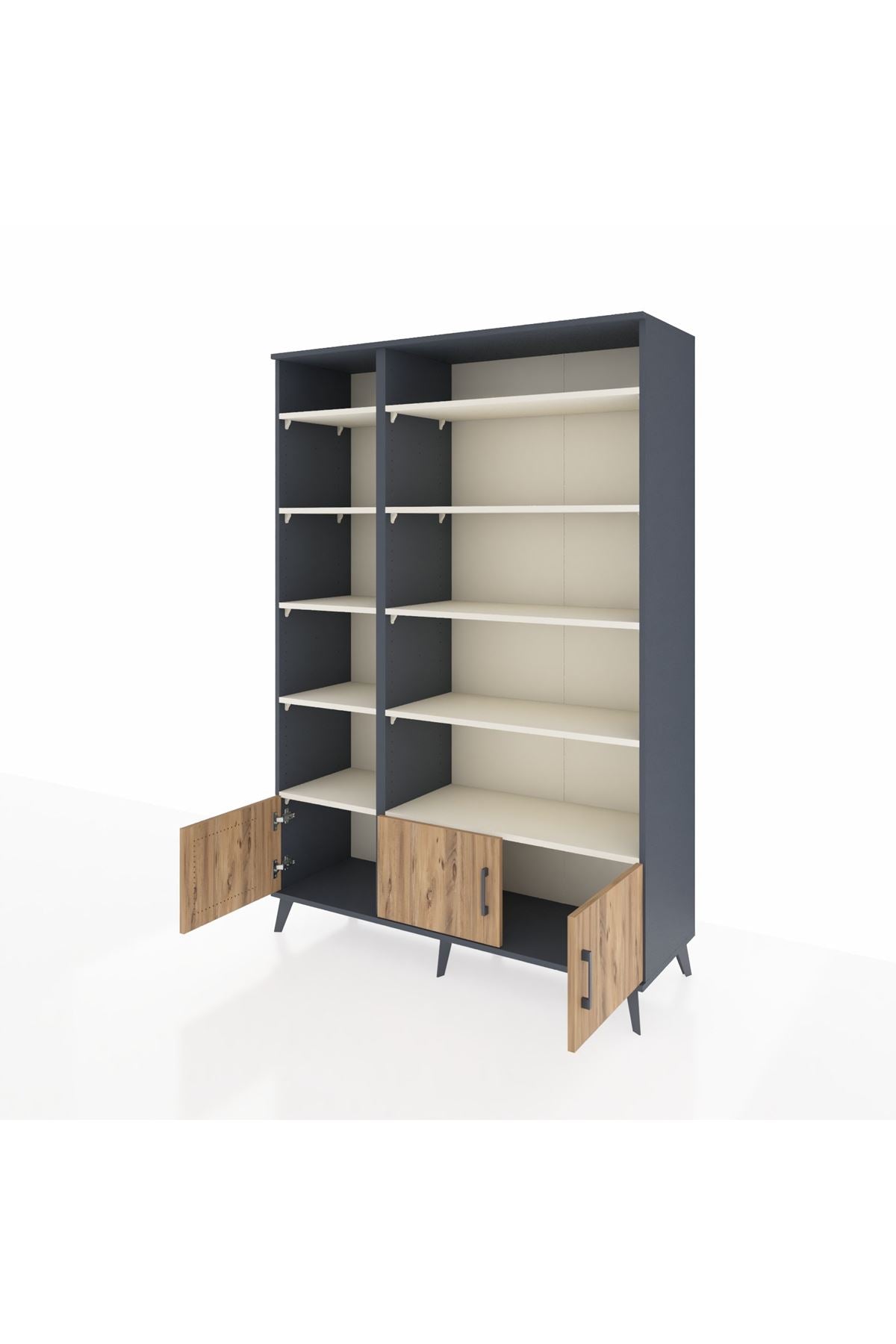 Hyperion Dolap 10 Raflı 3 Kapaklı 132x44x195 Antrasit-Çam/Aytaşı