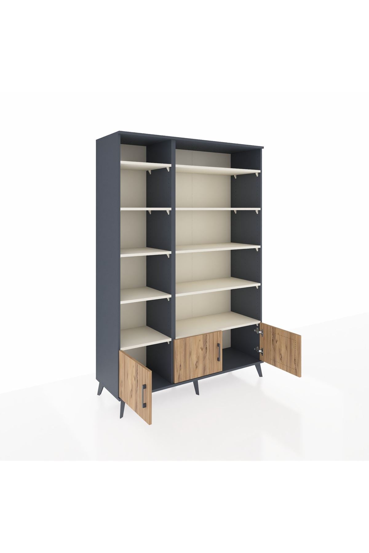 Hyperion Dolap 10 Raflı 3 Kapaklı 132x44x195 Antrasit-Çam/Aytaşı