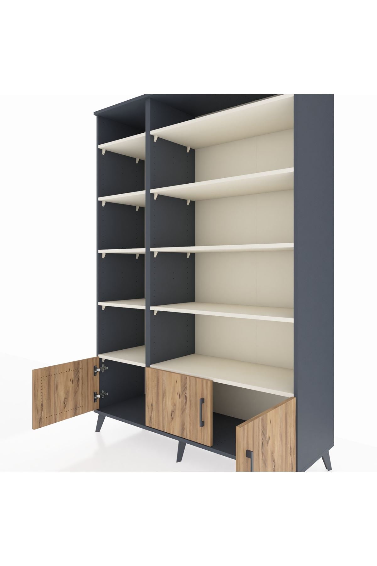 Hyperion Dolap 10 Raflı 3 Kapaklı 132x44x195 Antrasit-Çam/Aytaşı