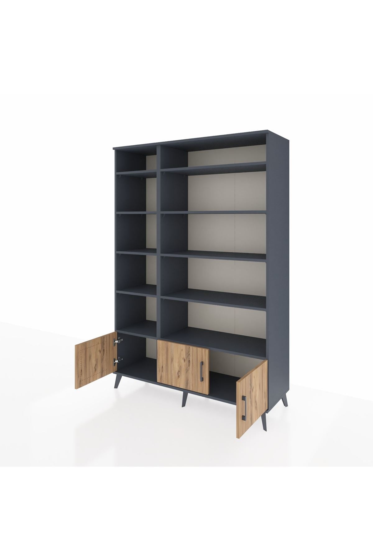 Hyperion Dolap 10 Raflı 3 Kapaklı 132x44x195 Antrasit-Çam/Antrasit