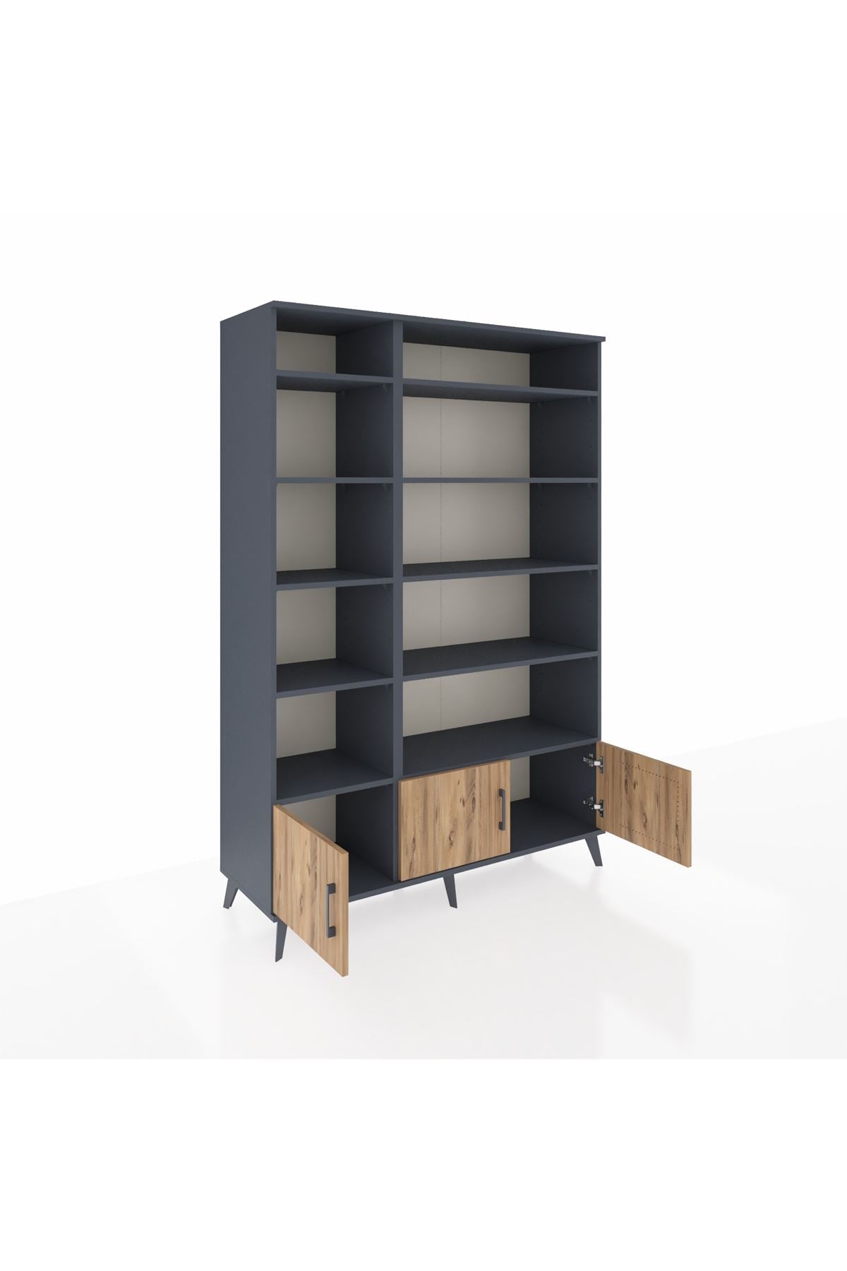 Hyperion Dolap 10 Raflı 3 Kapaklı 132x44x195 Antrasit-Çam/Antrasit