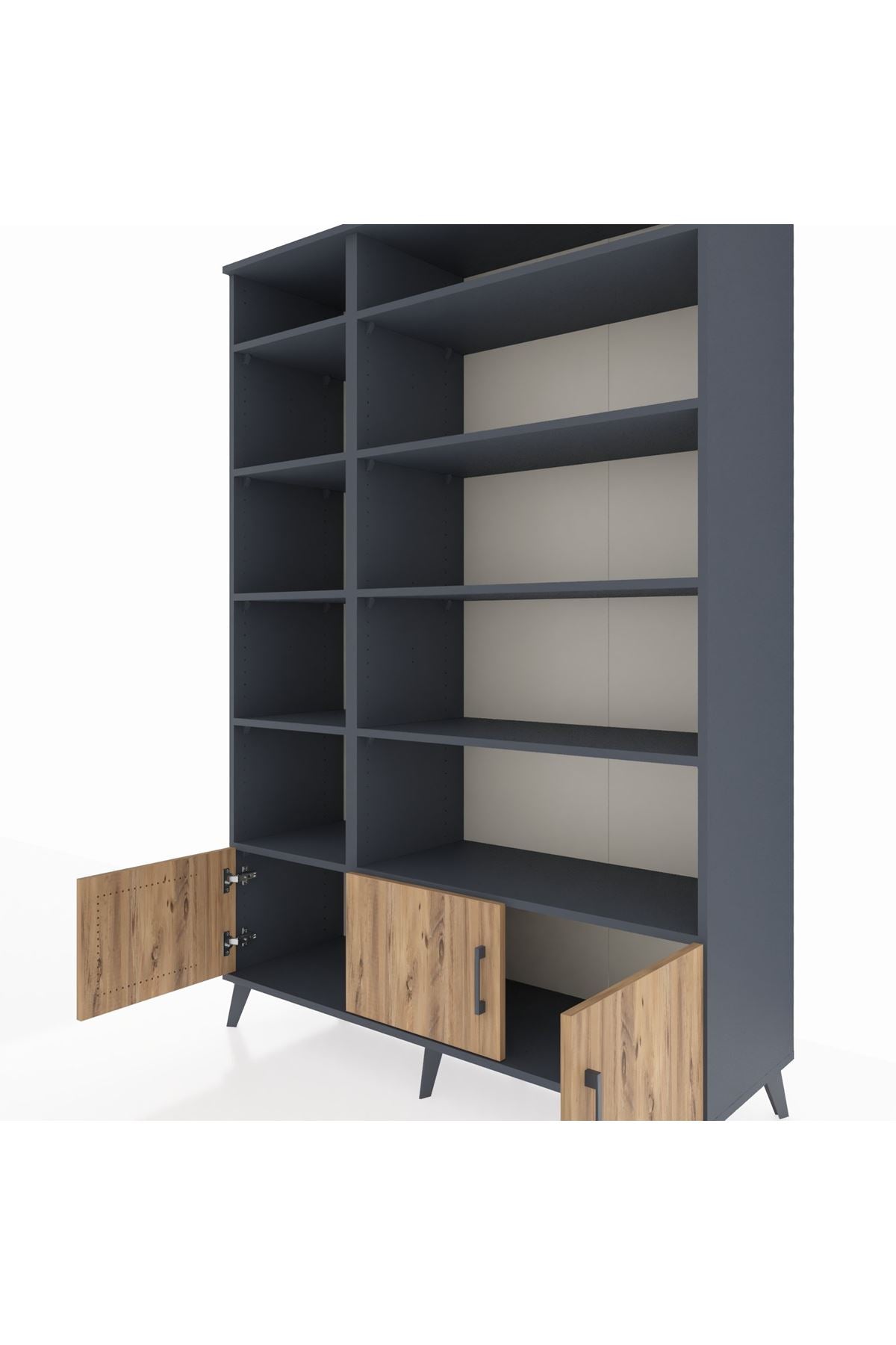 Hyperion Dolap 10 Raflı 3 Kapaklı 132x44x195 Antrasit-Çam/Antrasit