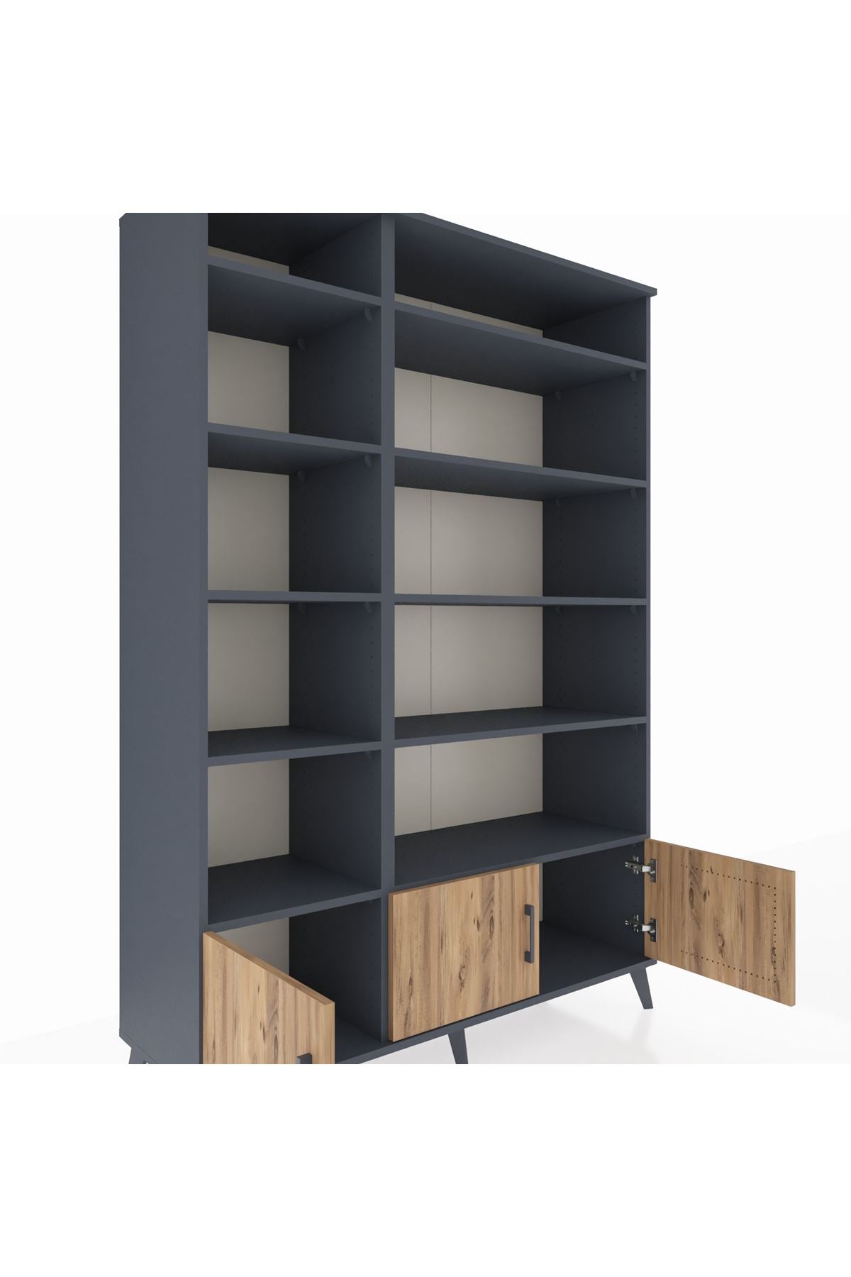 Hyperion Dolap 10 Raflı 3 Kapaklı 132x44x195 Antrasit-Çam/Antrasit