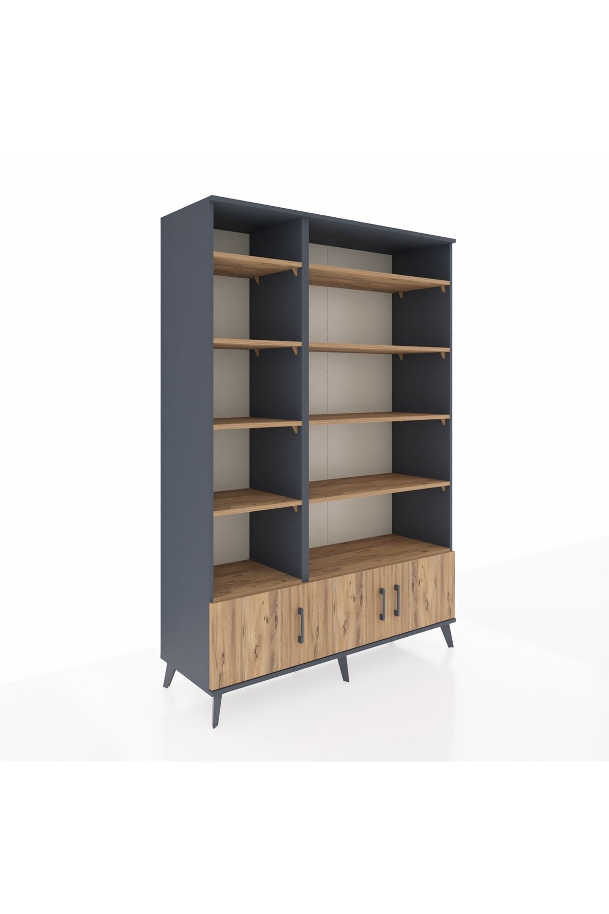 Hyperion Dolap 10 Raflı 3 Kapaklı 132x44x195 Antrasit-Çam/Çam