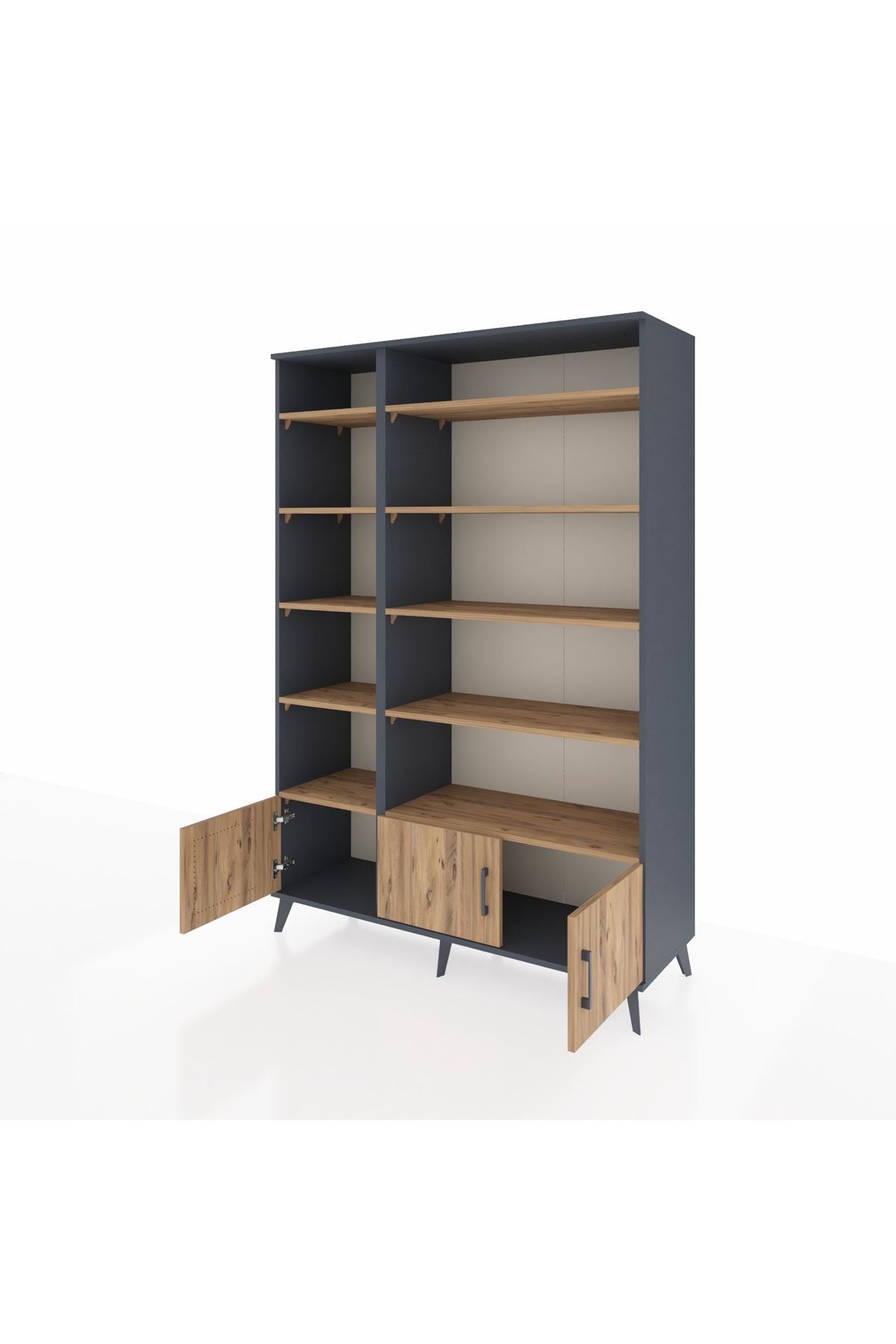 Hyperion Dolap 10 Raflı 3 Kapaklı 132x44x195 Antrasit-Çam/Çam