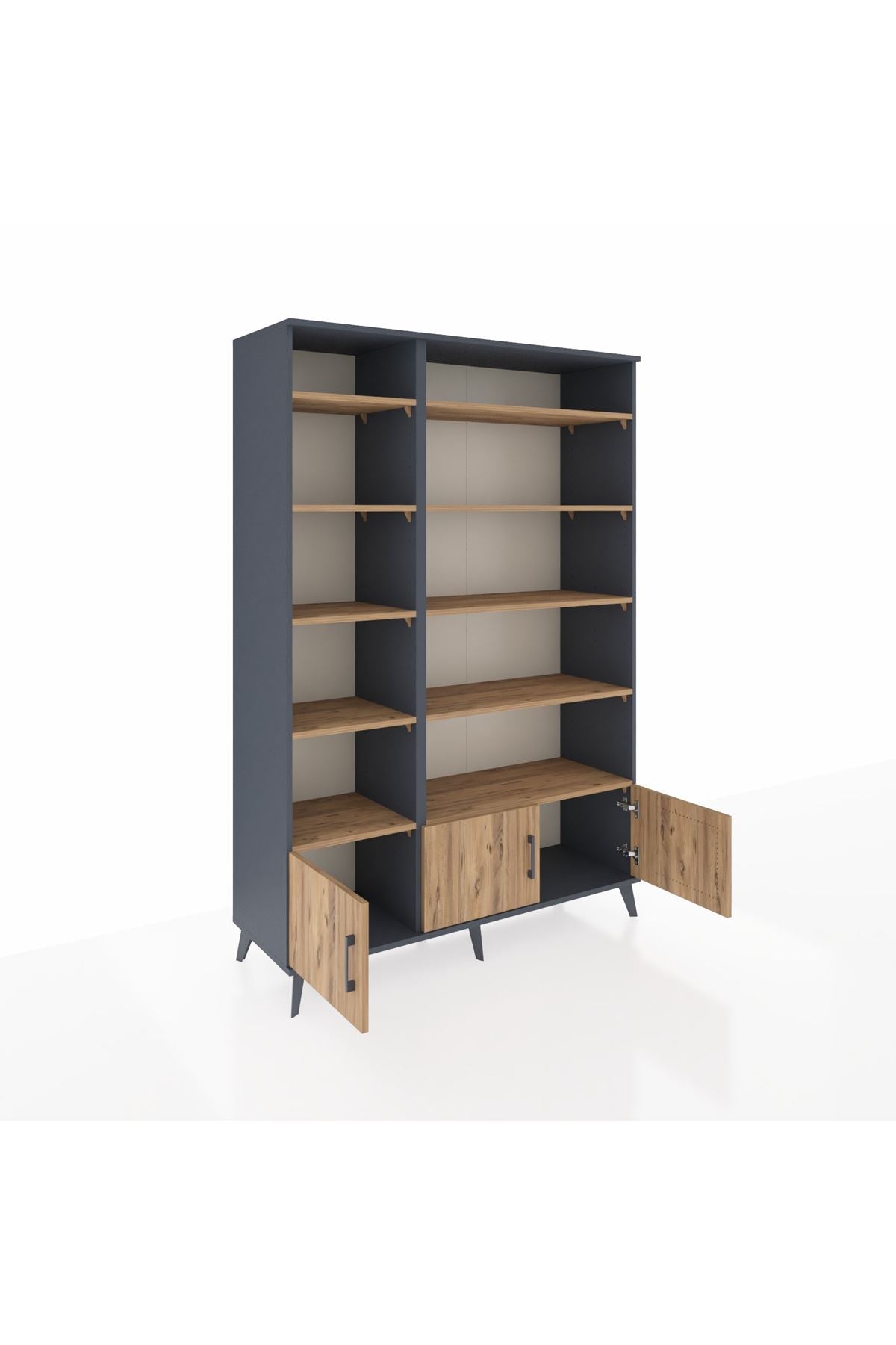 Hyperion Dolap 10 Raflı 3 Kapaklı 132x44x195 Antrasit-Çam/Çam