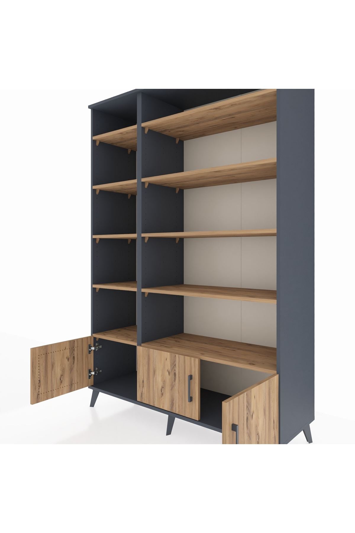 Hyperion Dolap 10 Raflı 3 Kapaklı 132x44x195 Antrasit-Çam/Çam