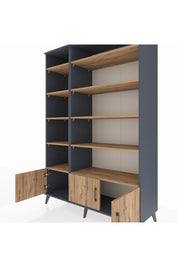 Hyperion Dolap 10 Raflı 3 Kapaklı 132x44x195 Antrasit-Çam/Çam