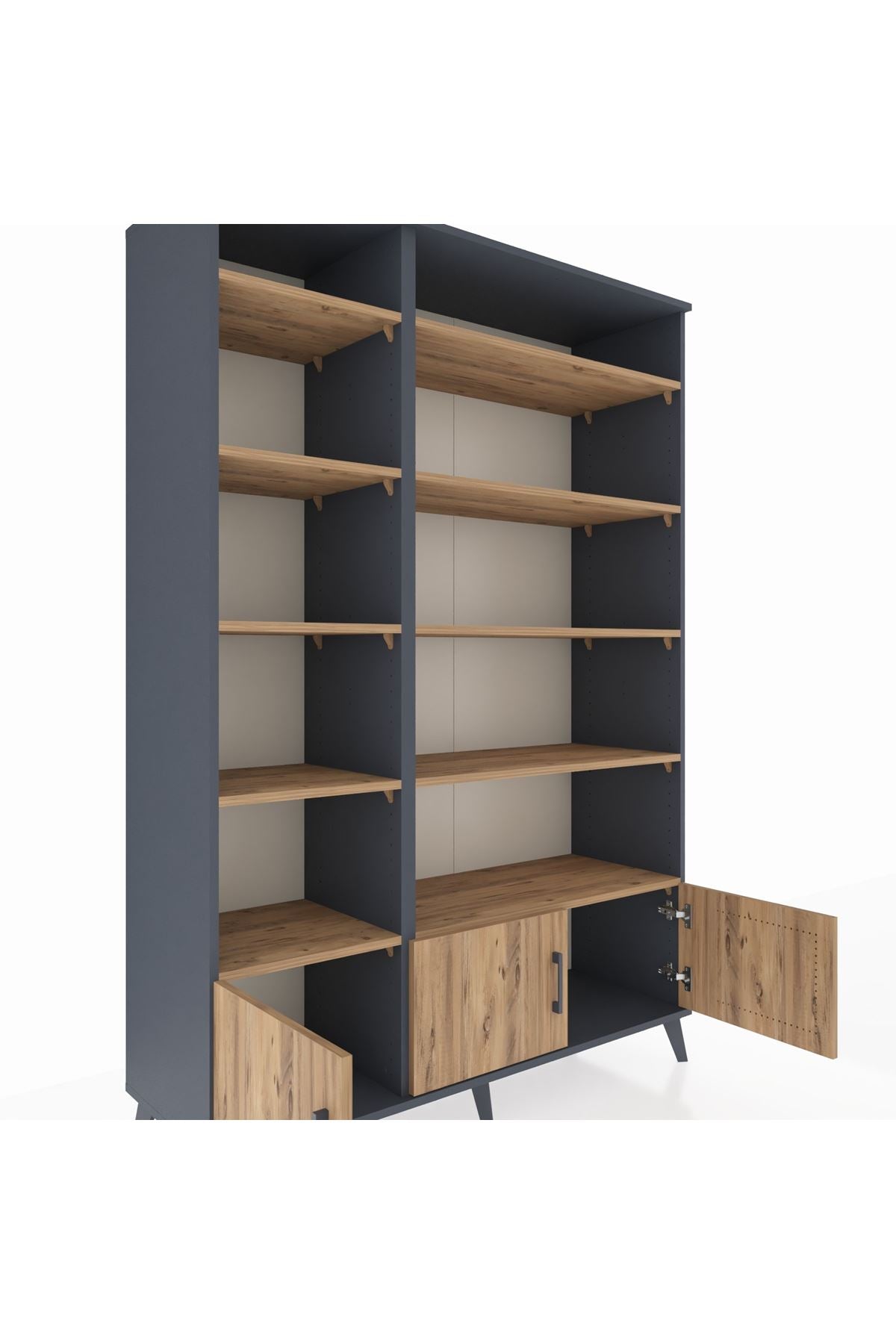 Hyperion Dolap 10 Raflı 3 Kapaklı 132x44x195 Antrasit-Çam/Çam