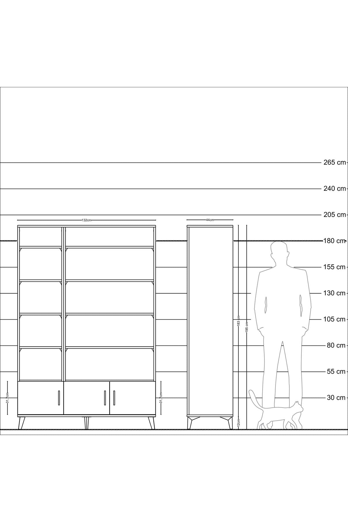 Hyperion Dolap 10 Raflı 3 Kapaklı 132x44x195 Antrasit-Aytaşı/Aytaşı