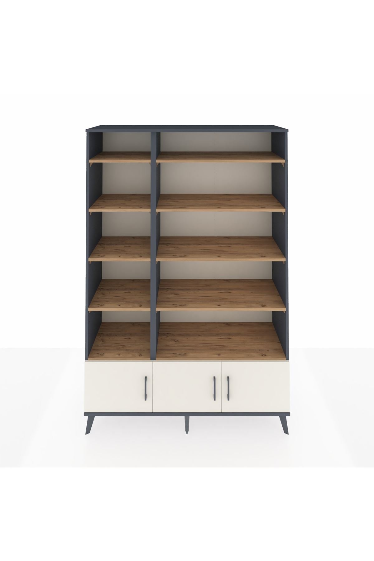 Hyperion Dolap 10 Raflı 3 Kapaklı 132x44x195 Antrasit-Aytaşı/Çam