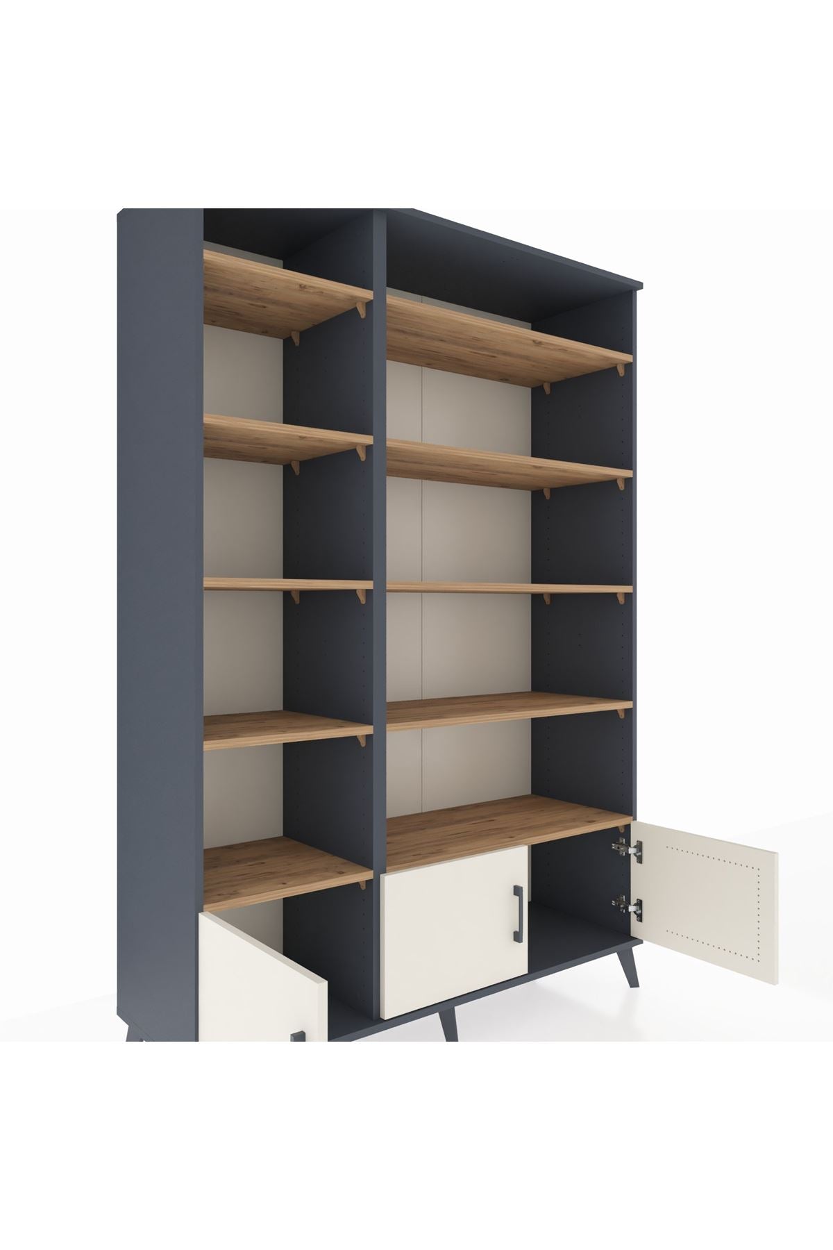 Hyperion Dolap 10 Raflı 3 Kapaklı 132x44x195 Antrasit-Aytaşı/Çam