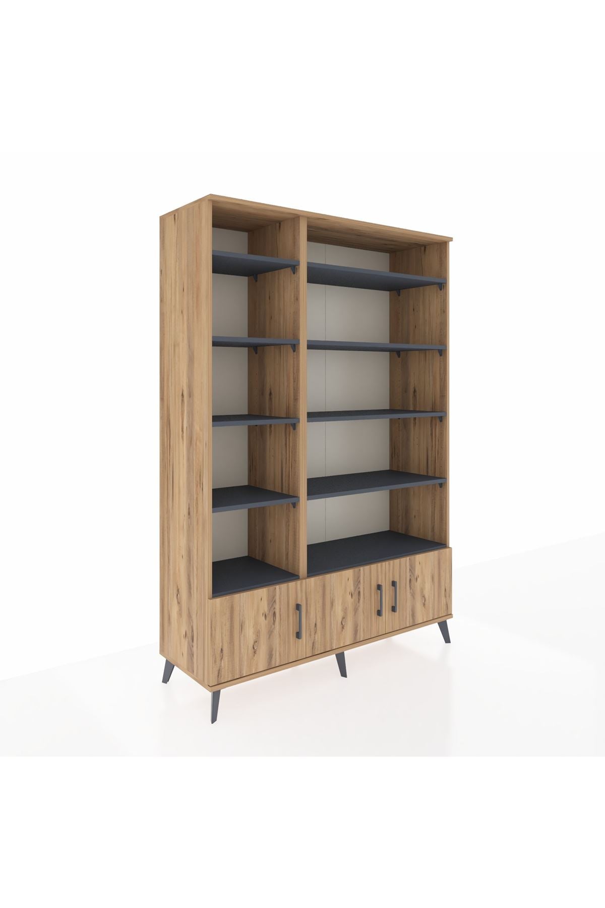 Hyperion Dolap 10 Raflı 3 Kapaklı 132x44x195 Çam-Çam/Antrasit