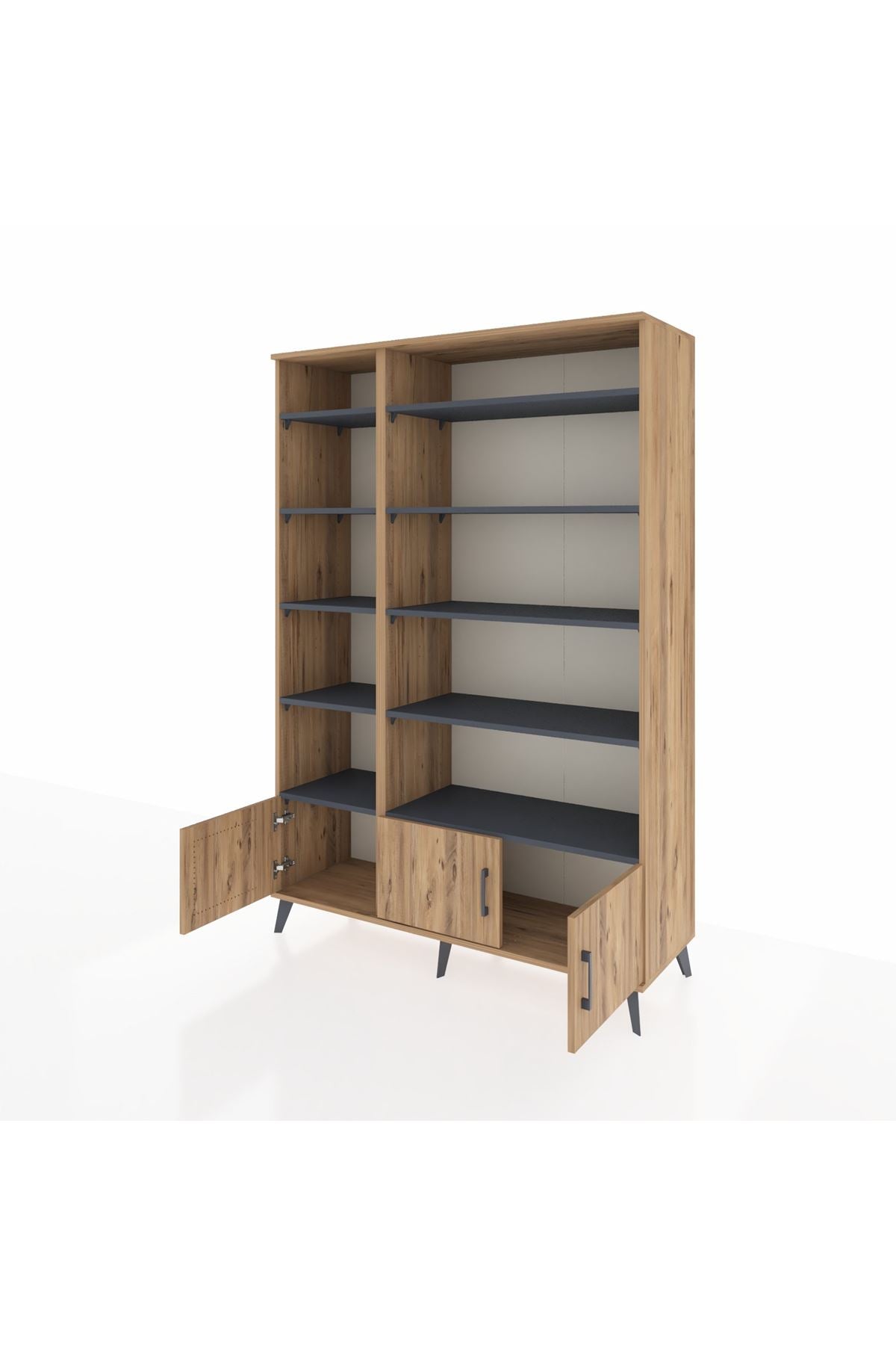 Hyperion Dolap 10 Raflı 3 Kapaklı 132x44x195 Çam-Çam/Antrasit