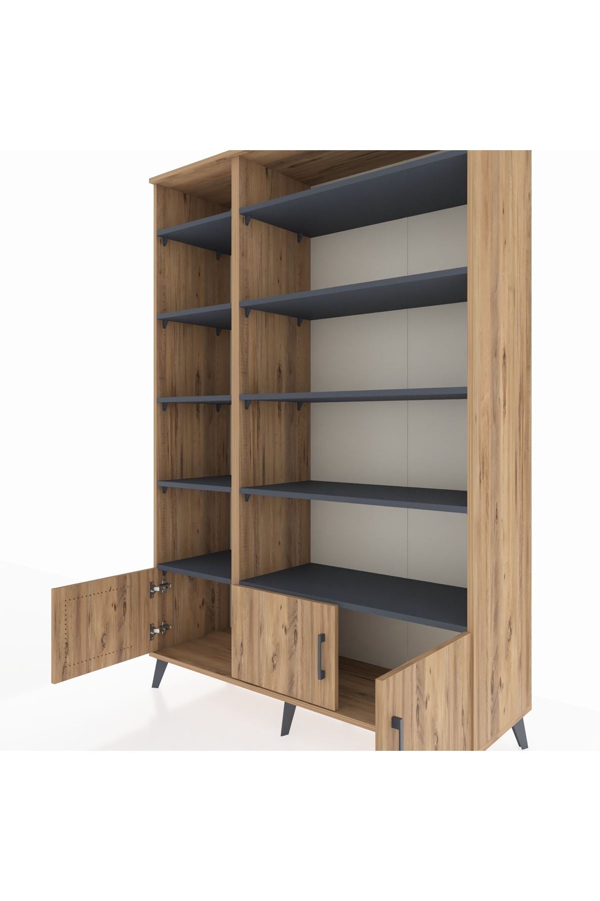 Hyperion Dolap 10 Raflı 3 Kapaklı 132x44x195 Çam-Çam/Antrasit