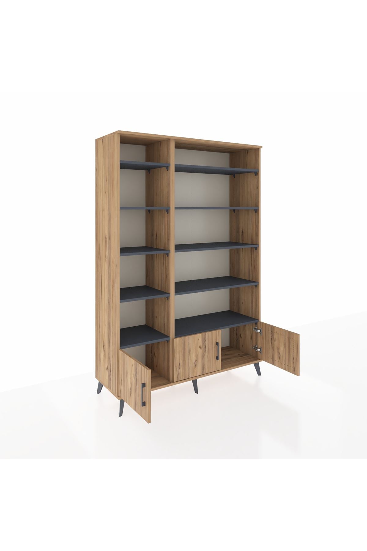 Hyperion Dolap 10 Raflı 3 Kapaklı 132x44x195 Çam-Çam/Antrasit