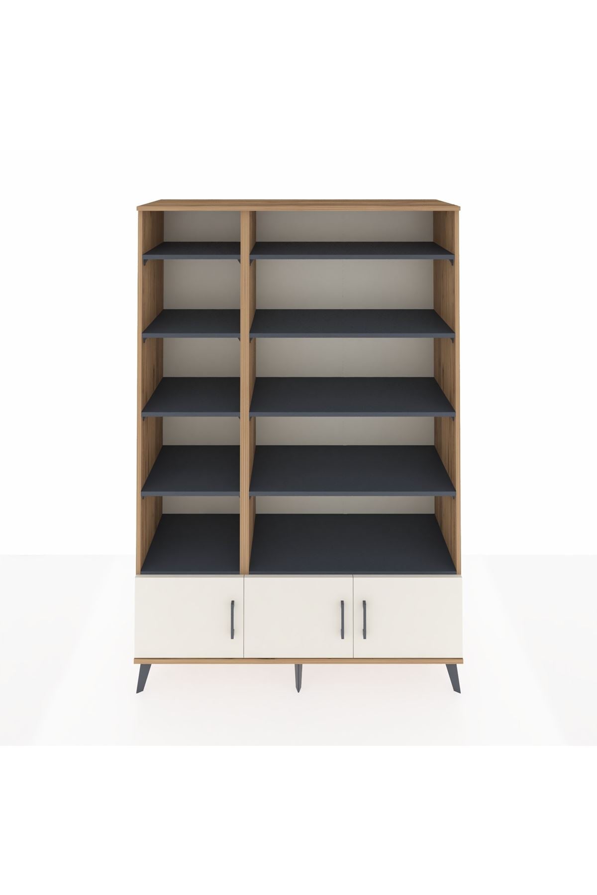 Hyperion Dolap 10 Raflı 3 Kapaklı 132x44x195 Çam-Aytaşı/Antrasit