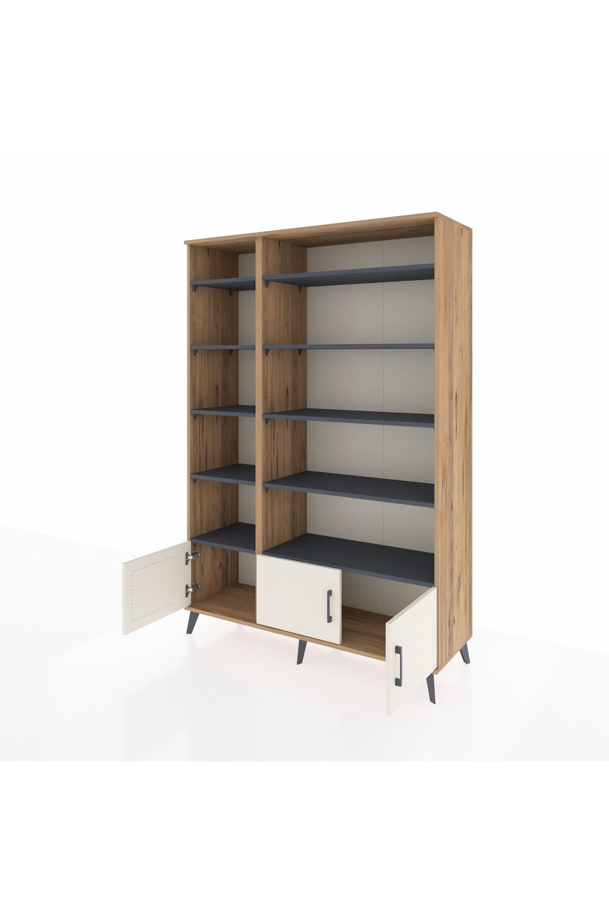 Hyperion Dolap 10 Raflı 3 Kapaklı 132x44x195 Çam-Aytaşı/Antrasit