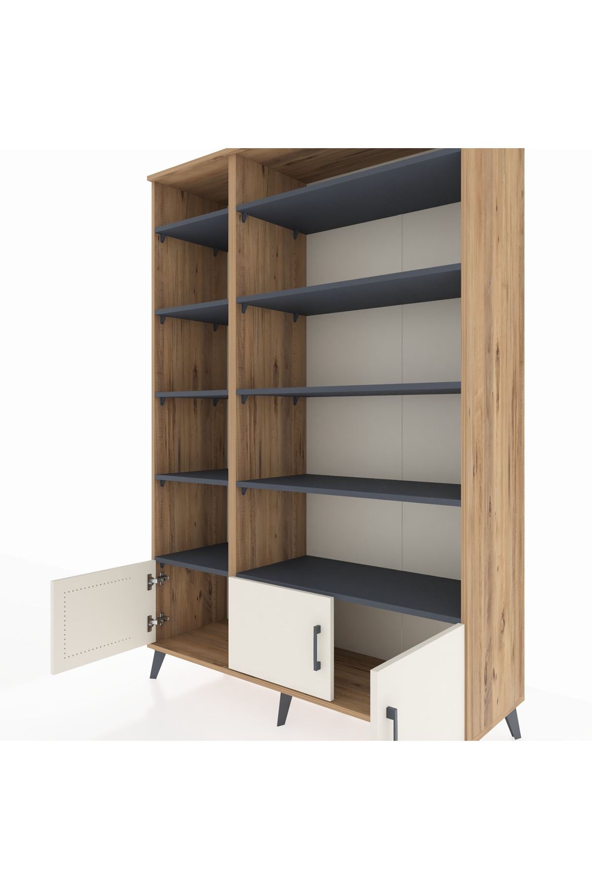 Hyperion Dolap 10 Raflı 3 Kapaklı 132x44x195 Çam-Aytaşı/Antrasit