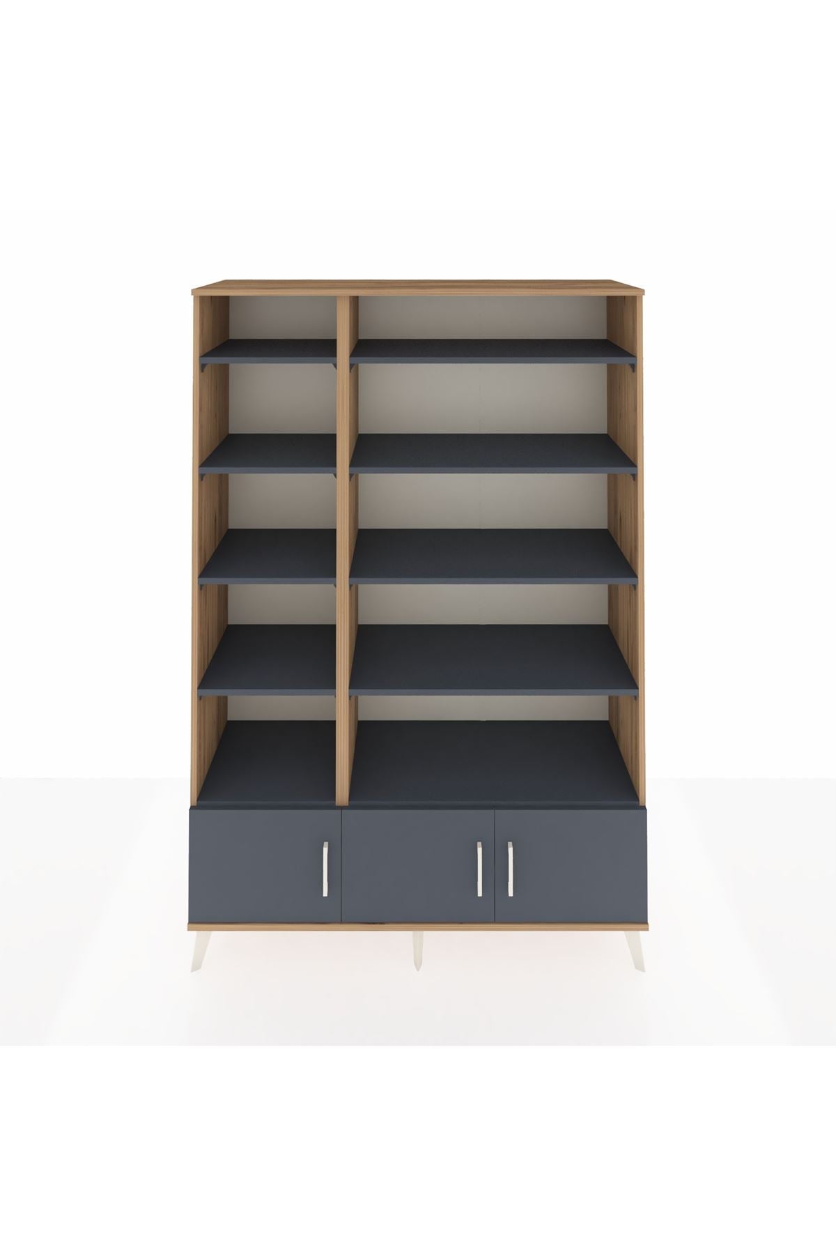 Hyperion Dolap 10 Raflı 3 Kapaklı 132x44x195 Çam-Antrasit/Antrasit