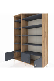 Hyperion Dolap 10 Raflı 3 Kapaklı 132x44x195 Çam-Antrasit/Antrasit