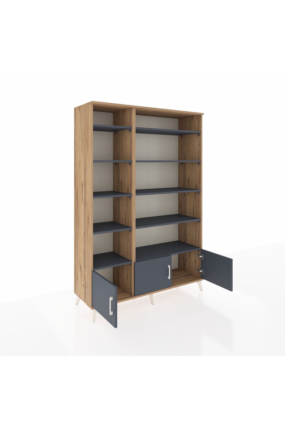 Hyperion Dolap 10 Raflı 3 Kapaklı 132x44x195 Çam-Antrasit/Antrasit