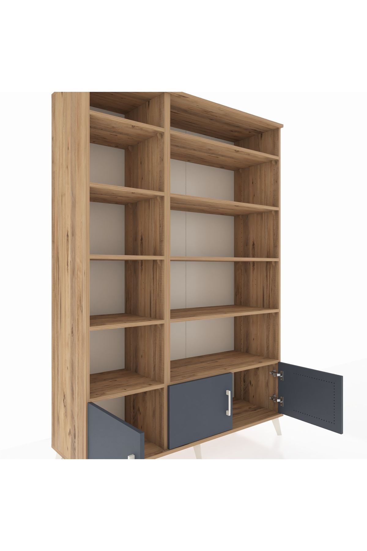 Hyperion Dolap 10 Raflı 3 Kapaklı 132x44x195 Çam-Antrasit/Çam