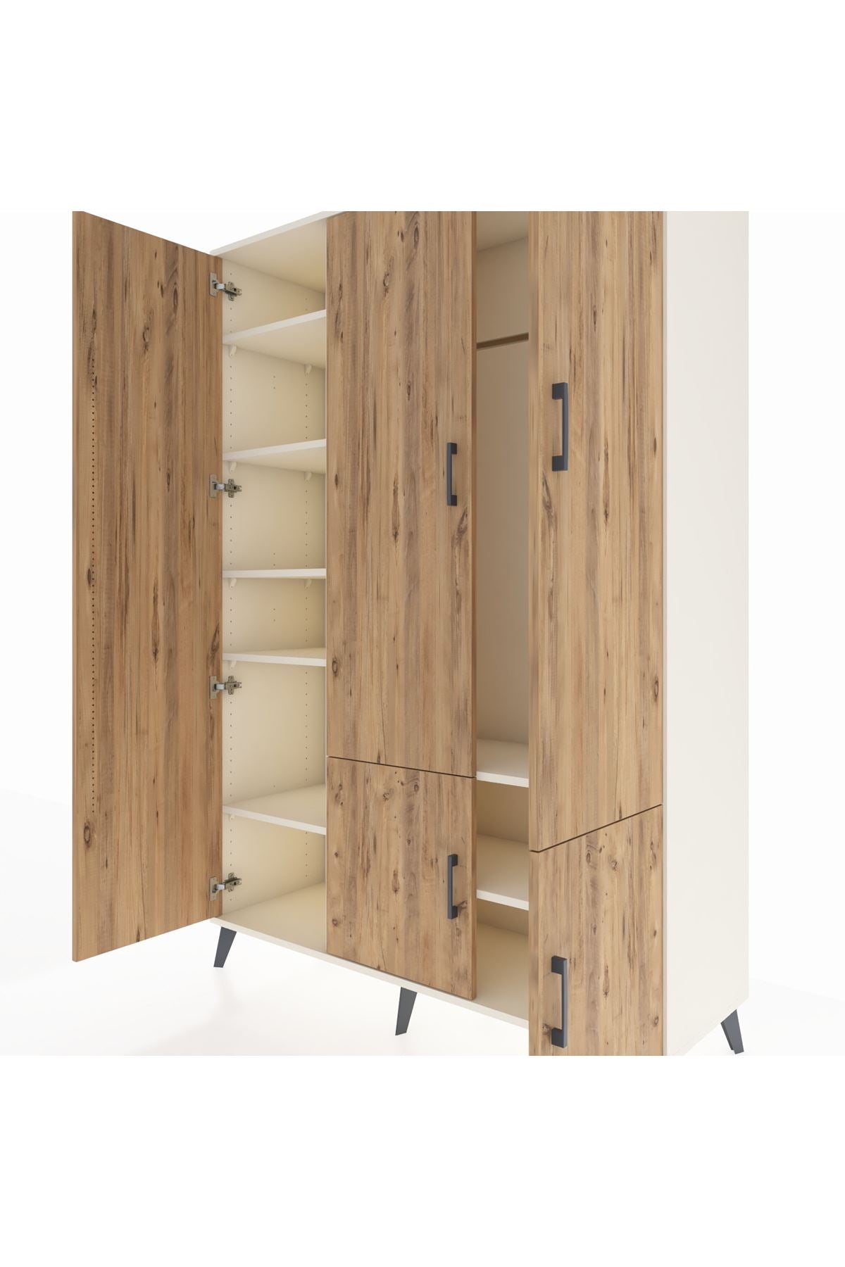 Hyperion Dolap 7 Raflı 5 Kapaklı Tek Askılı 132x44x195 Aytaşı-Çam/Aytaşı