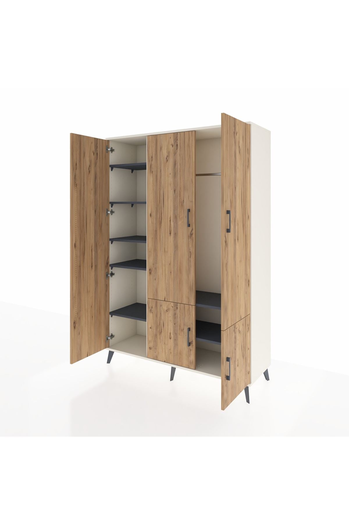 Hyperion Dolap 7 Raflı 5 Kapaklı Tek Askılı 132x44x195 Aytaşı-Çam/Antrasit