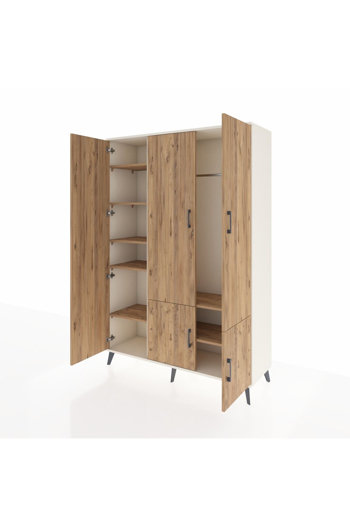 Hyperion Dolap 7 Raflı 5 Kapaklı Tek Askılı 132x44x195 Aytaşı-Çam/Çam