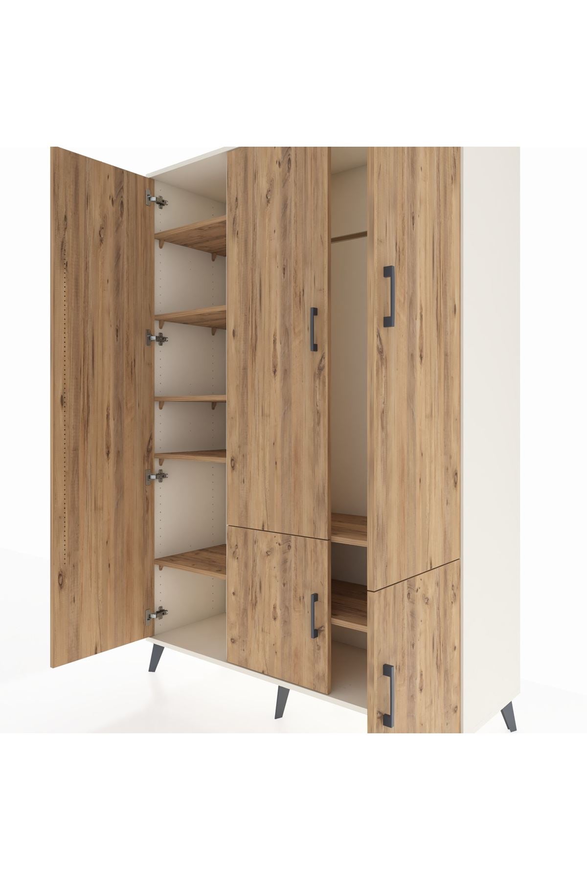 Hyperion Dolap 7 Raflı 5 Kapaklı Tek Askılı 132x44x195 Aytaşı-Çam/Çam