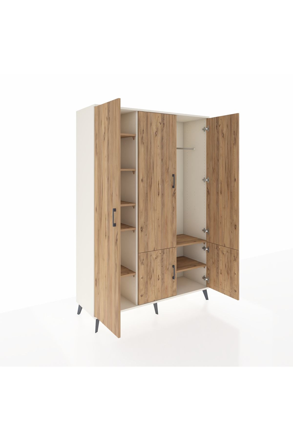 Hyperion Dolap 7 Raflı 5 Kapaklı Tek Askılı 132x44x195 Aytaşı-Çam/Çam