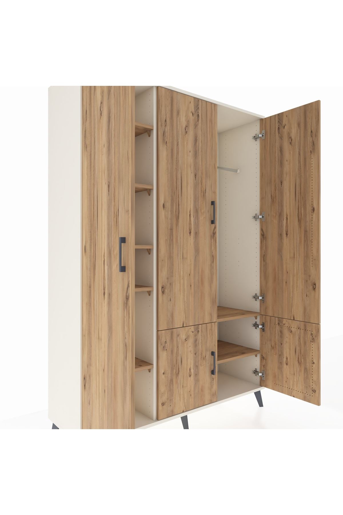 Hyperion Dolap 7 Raflı 5 Kapaklı Tek Askılı 132x44x195 Aytaşı-Çam/Çam