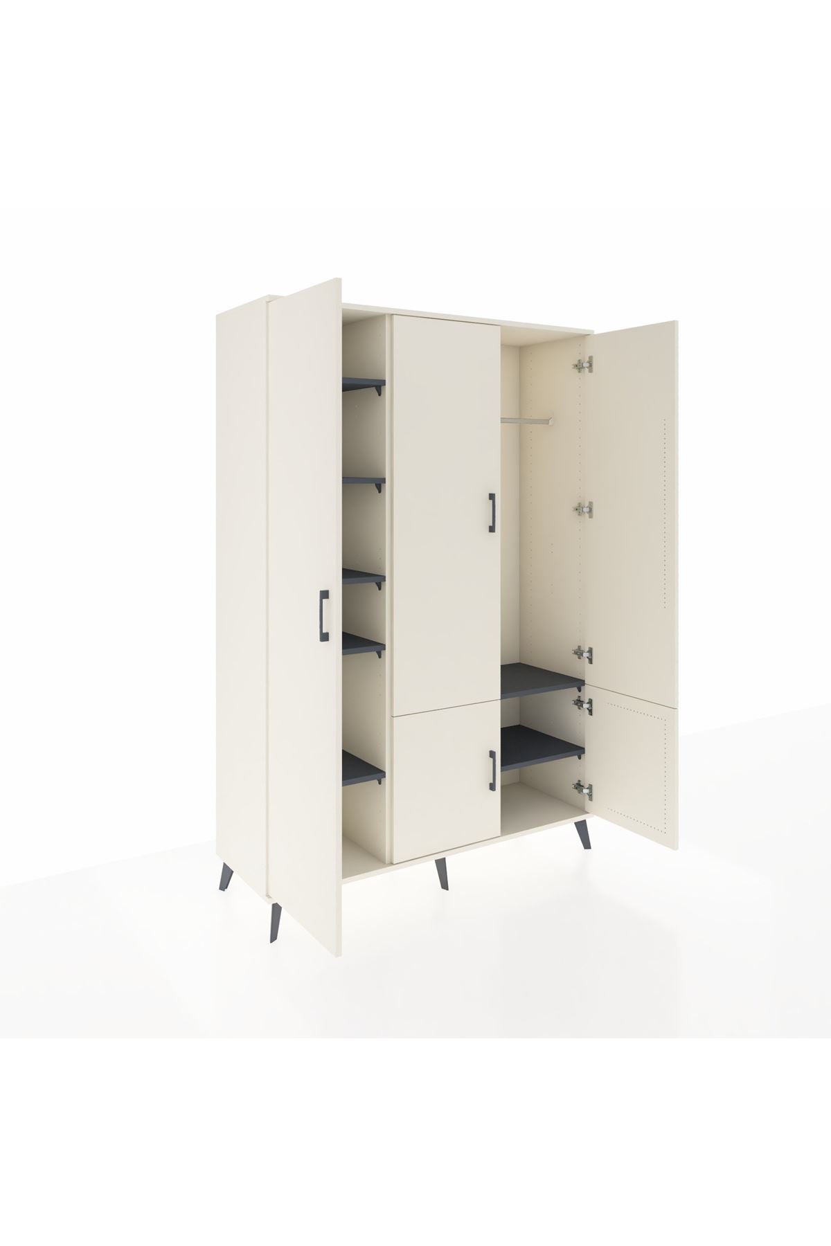 Hyperion Dolap 7 Raflı 5 Kapaklı Tek Askılı 132x44x195 Aytaşı-Aytaşı/Antrasit