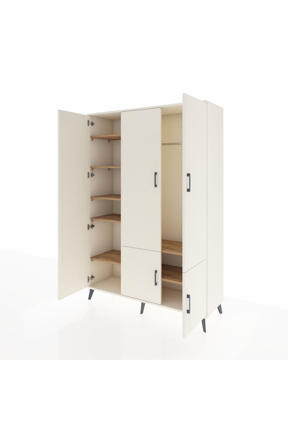 Hyperion Dolap 7 Raflı 5 Kapaklı Tek Askılı 132x44x195 Aytaşı-Aytaşı/Çam