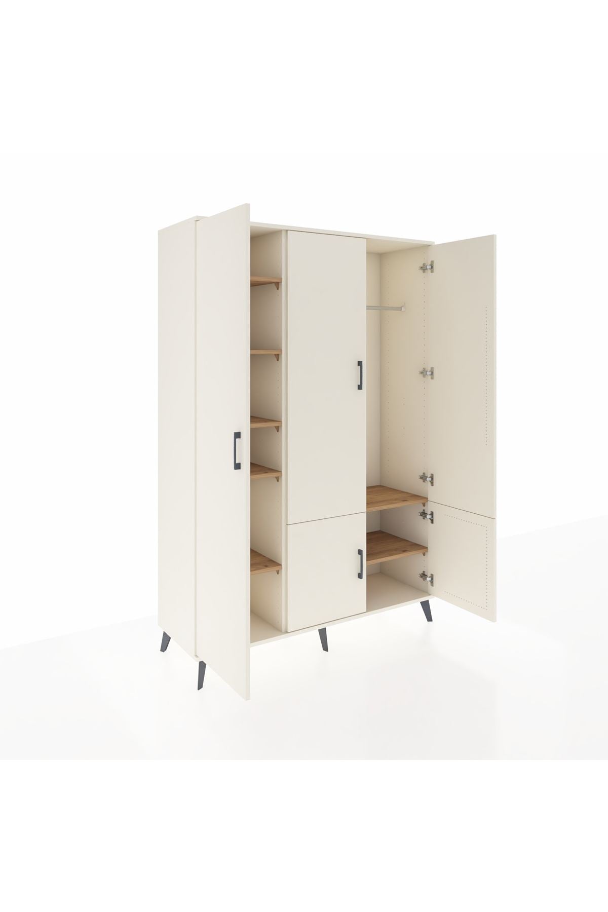 Hyperion Dolap 7 Raflı 5 Kapaklı Tek Askılı 132x44x195 Aytaşı-Aytaşı/Çam