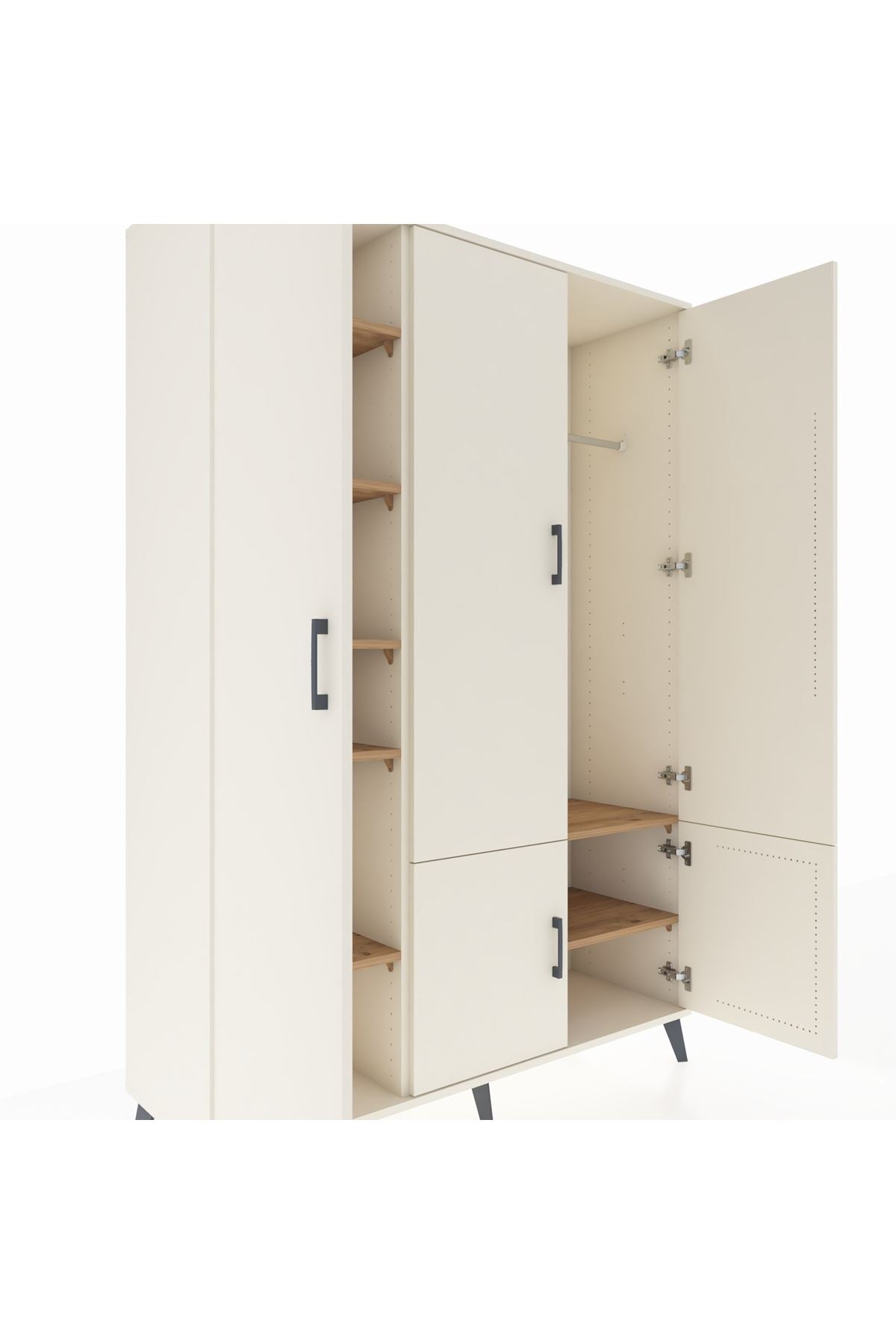 Hyperion Dolap 7 Raflı 5 Kapaklı Tek Askılı 132x44x195 Aytaşı-Aytaşı/Çam